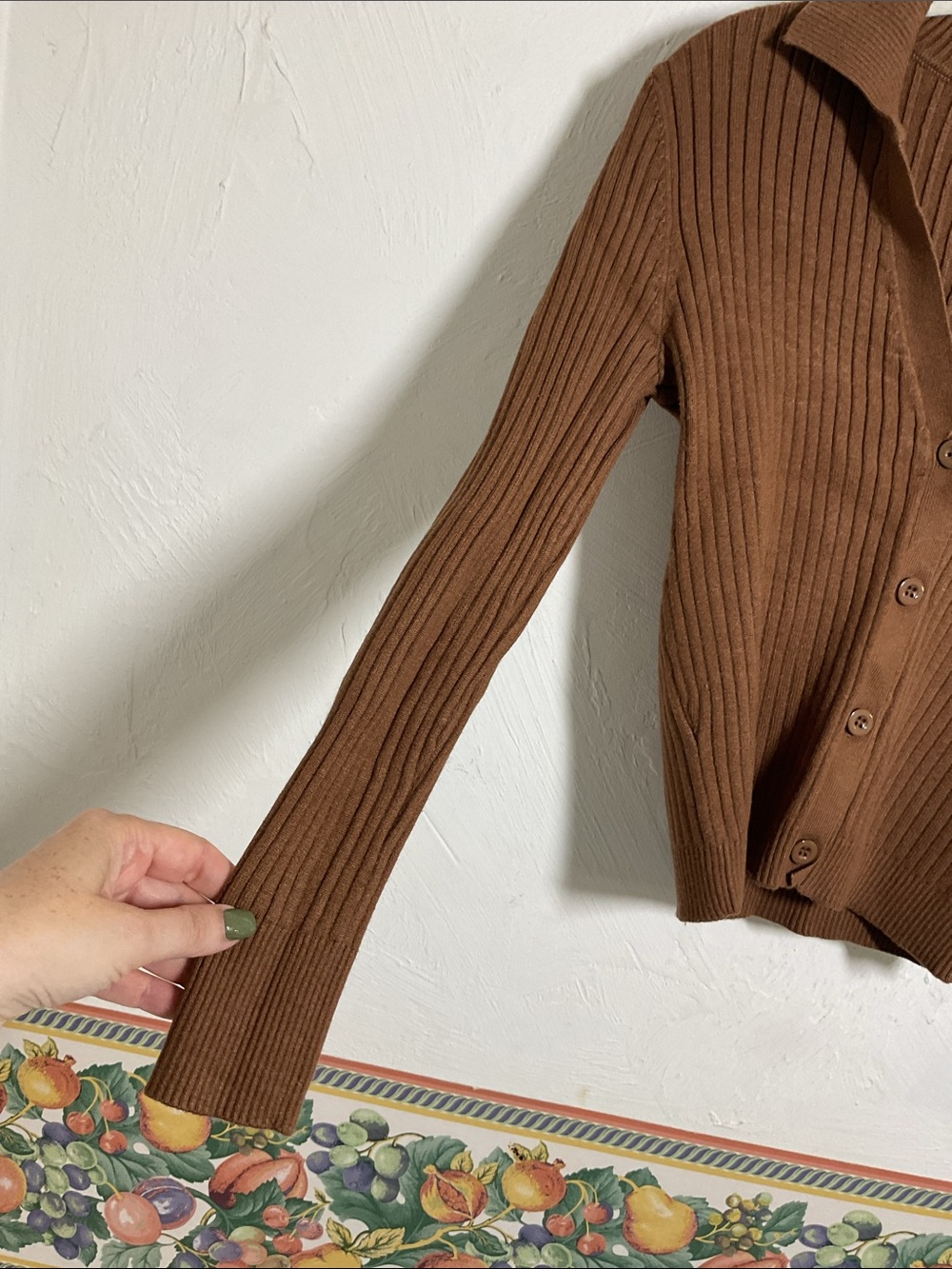 Truth by Republic Brown Ribbed Knit Collared Button Cardigan Top Size S - Picture 4 of 8